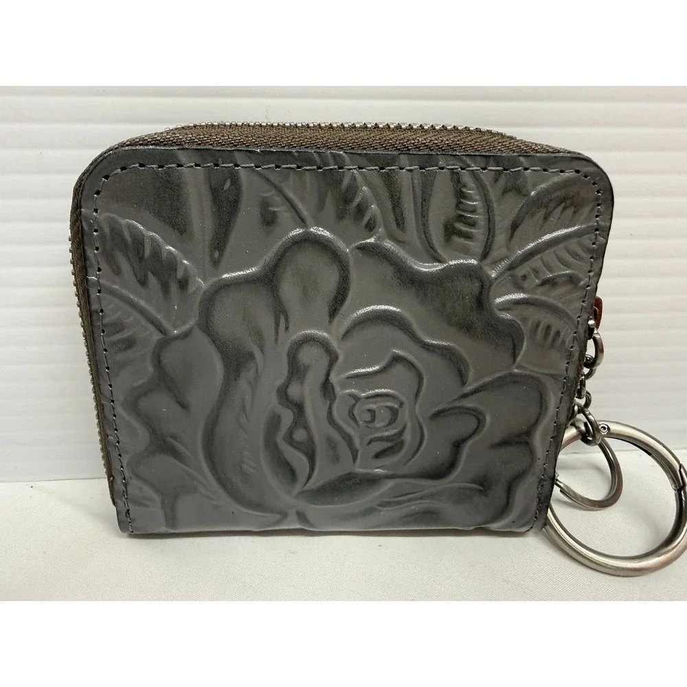 Patricia Nash MALENE Small Zip-Around Leather Wallet with RFID ~ Gray Tooled